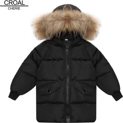 CROAL CHERIE -30 Degrees Girls Boys Cotton-Padded Coat Raccoon Fur Collar Outerwear & Coats 2018 Winter Children Warm Clothes