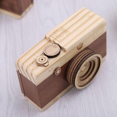 Wooden Music Box Retro Camera Design Classical Melody Birthday Home Decoration