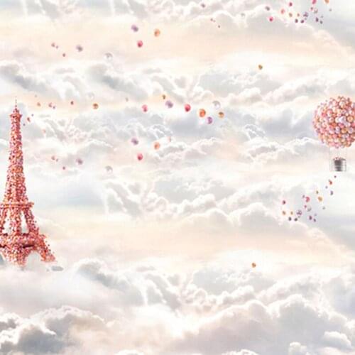 Baby Newborn Backgrounds for Photo Studio Colorful Balloons Tower and Flying Hot-air Balloon Cloud in Sky Photography Backdrop