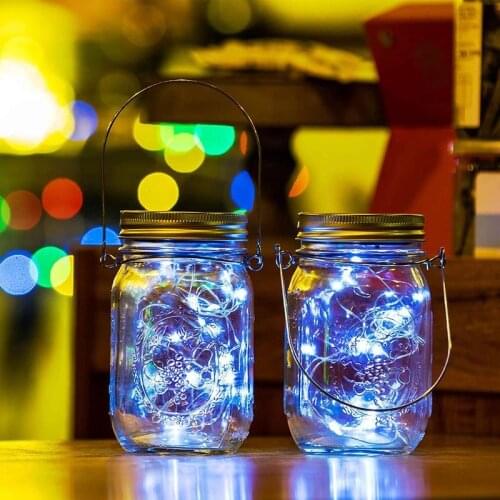 Solar Jar Lids Lights 1m 10 Leds 2m 20 Leds Waterproof Fairy String Lights for Yard Garden Party Wedding Christmas Decorative