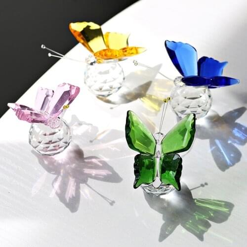 H&D 4pcs Crystal Flying Butterfly with Crystal Ball Base Figurines Collection Cut Glass Ornament Statue Animal Collectible Gift
