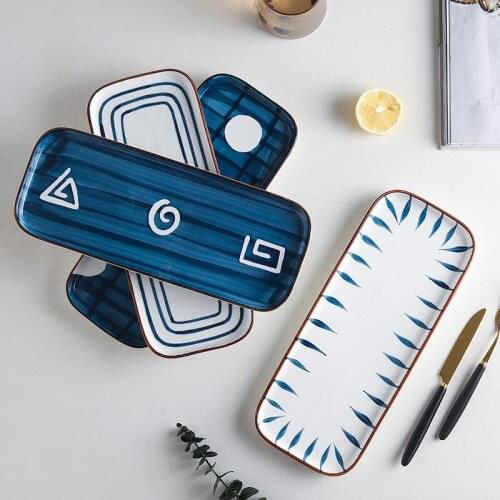 10 Inch Ceramic Sushi Plate Rectangle Household Dinnerware Japanese Dinner Plate