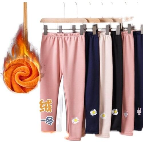 2020 New Girls Winter Leggings Plush Thickened Outer Wear Children Snow Warm Fashionable Suitable 3-8 year Baby Pants