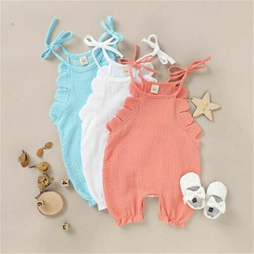 Summer Newborn Toddler Baby Girl Clothes Ruffled Sleeveless Solid Color Romper Jumpsuit Cotton Linen Outfit