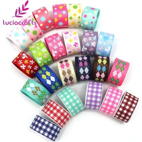 Lucia Crafts 6yards/lot Print Geometric Ribbons Wrapping/Wedding/Party/Hair Bow Decor Art Sewing T0101