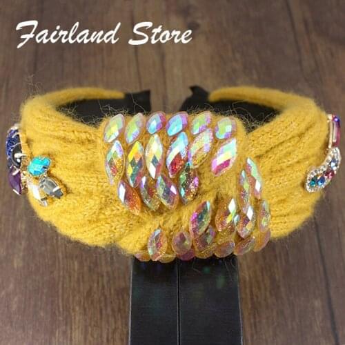 Fairland 2020 New Autumn Luxury Baroque Shiny Crystal Cotton Woven Twist Braided Knotted Wide Hair Band Fashion Girls Hairband