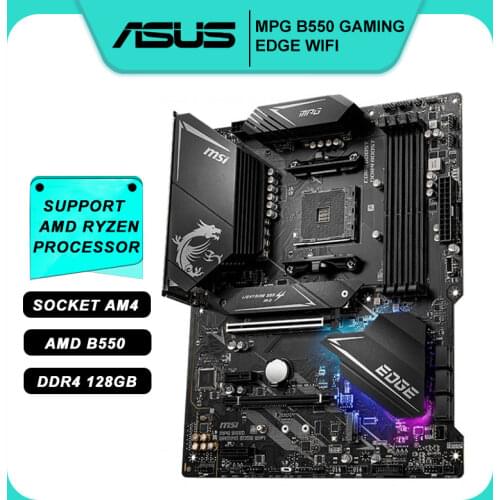 For MSI MPG B550 GAMING EDGE WIFI Motherboard AMD B550 AM4 DDR4 128GB AMD Ryzen CPU PCI-E 3.0 X16 slots used mining motherboard