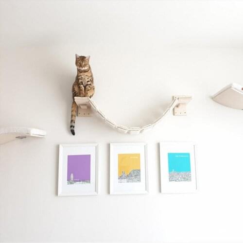 Multi-layer Board Wall Hanging Cat Climbing Ladder Cat Wall Frame Hemp Rope Solid Wood Suspension Bridge Cat Wall Soft Ladder
