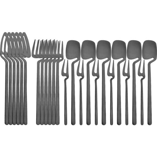 18/10 Stainless Steel Tableware Set 24Pcs/Set Black Cutlery Set Knife Fruit Fork Spoon Dinnerware Set Party Home Silverware Set