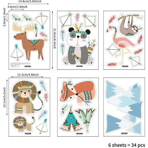 Ins Tribal Animals Wall Sticker DIY Exquisite Lion Fox Inkjet Stickers for Children Living Room Decal Home Nursery Decor