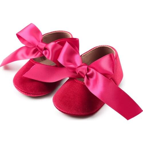 Newborn Baby Girls Crib Shoes Soft Sole Anti Slip Lining First Walker Solid Color Bowknot Princess Shoes Casual Prewalker Shoes
