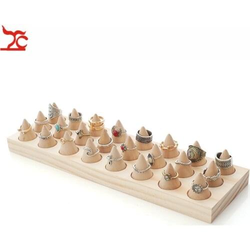 Original Wooden Color 24 slots ring Tray Ring Case Jewelry Storage Showcase Jewelry Tray Organizer
