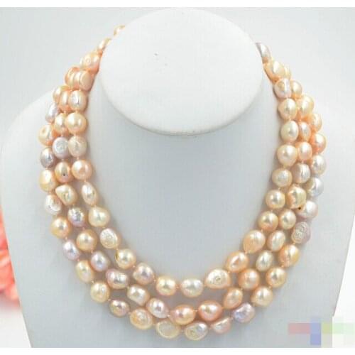 CB78 Beautiful lustre 3row 13mm PINK LAVENDER BAROQUE freshwater cultured pearl necklace