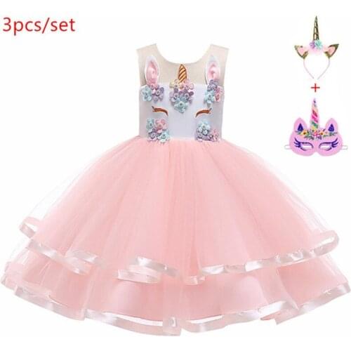 2019 Easter Girls Dress 2Pcs Kids Dresses For Girls Unicorn Party Dress Toddler Cosplay Princess Dresses 3 -12 Year