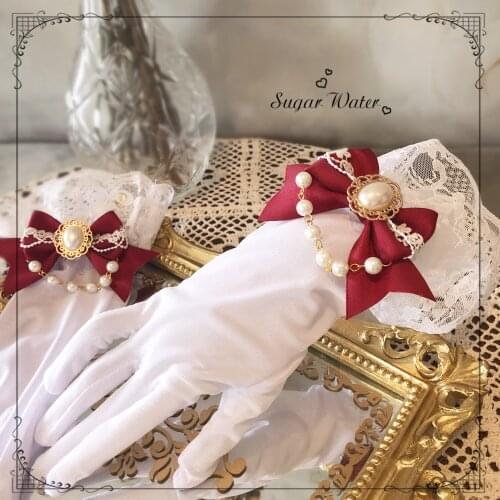 Handmade Retro Gothic Bride Wedding Gloves Tea Party Lolita Gorgeous Elegant Bride Bow Lace Trim HAND CUFF Gloves Princess