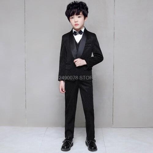 Kids Chorus Jacket Pants Free Bowtie 007 Dress Flower Boy Luxurious Wedding Suit Children Piano Show Performance Party Costume