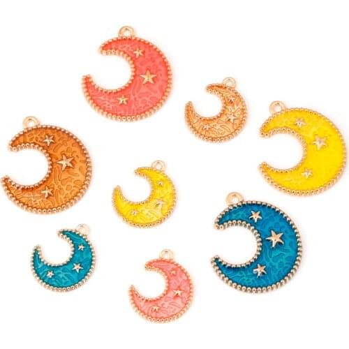 Fashion Moon Design Enamel Gold Color Alloy Metal Charms Pendant For DIY Earring Necklace Jewelry Findings Making