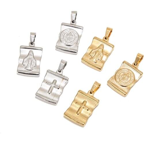 6pcs Stainless Steel Gold Saint Benedict Maria Medal Pendants Double Side Protection Cross Charms for Men Women Necklace Making