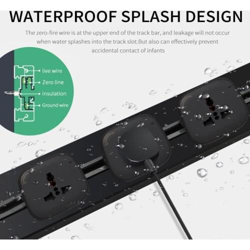 Custom Electric Orbital Power Socket Track Embeded Wall Mounted 750x80mm Board 4 Moverable Adapters UK Universal Outlet