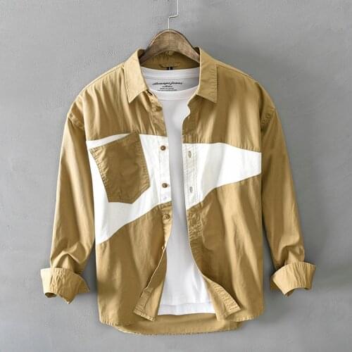 Newly Autumn Fashion Men Shirts Long Sleeve Cotton Casual Cargo Shirt Men Overalls Street Style Patchwork Designer Hip Hop Shirt