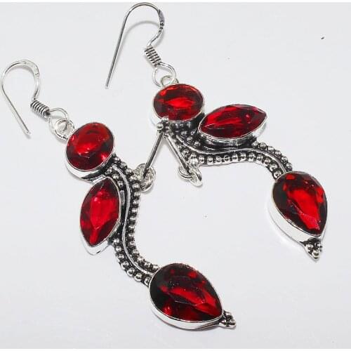Garnet Earring Silver Overlay over Copper ,69 mm, E0921