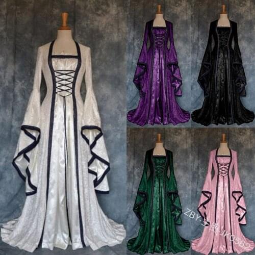 Medieval Vintage Celtic Dress Long Sleeve Suqare Collar Floor Length Renaissance Gothic Dress Cosplay Halloween S-5XL DL5682