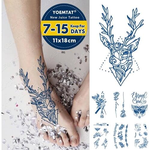 Juice Ink Tattoos Body Art Lasting Waterproof Temporary Tattoo Sticker Line Lace Deer Tatoo Arm Fake Rose Old School Tatto Women