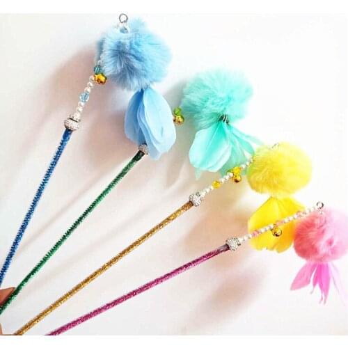 Usd1.65/pc cat kitten toys playing toys cat teaser cat sticks fishing pole faux fur balls with feather