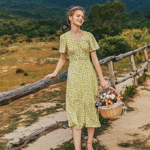 Vaiaye Original 2020 Womens Summer French Style Pastoral Sweetness Closes The Waist And Shines Small Wrinkle Chrysanthe