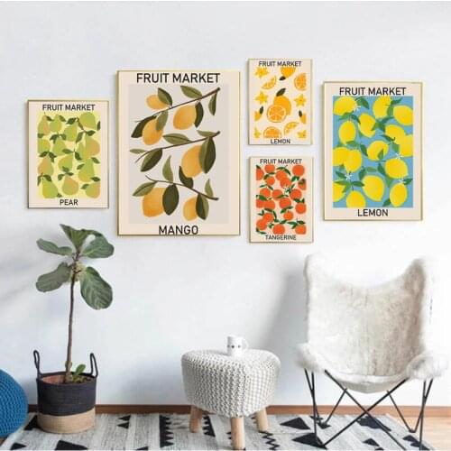 Fruit Market Cherry Lemon Pear Banana Orange Vintage Canvas Painting Wall Art Pictures Poster and Print Kitchen Home Decoration
