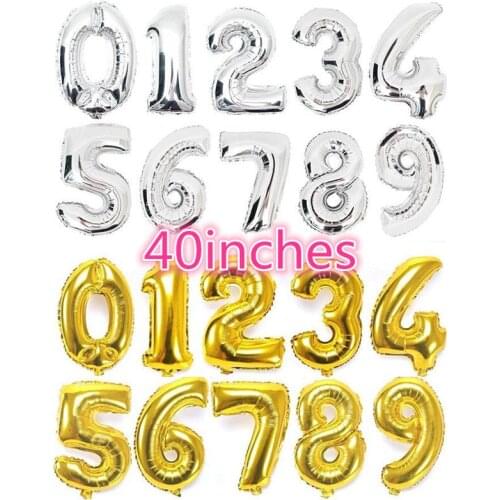 Balloons 40 inch Gold Silver 0 1 2 3 4 5 6 7 8 9 Number Optional Balloon Aluminum Foil Helium Balloons Birthday Wedding Party