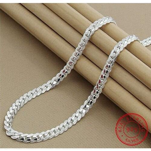 High Quality 6MM 50cm Full Sideways Necklace Women Men 925 Sterling Silver Fine Jewelry Link Chain Necklace