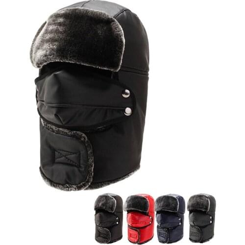 Winter Men Bomber Hats Women Fur Warm Ear Flaps Winter Hats Pu Leather For Men Fashion Bomber Hat Earflap Caps