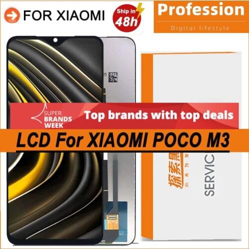 100% Original 6.53'' Display For Xiaomi Poco M3 M2010J19CG LCD Touch Screen Digitizer Assembly 10 Point Touch Repair Parts