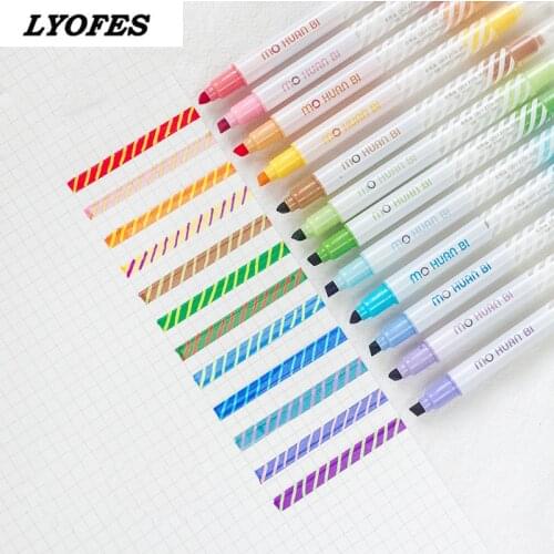 12pcs Magic color highlighter pen set Dual-side fluorescent erasable marker Liner drawing art pen Stationery Office School A6809
