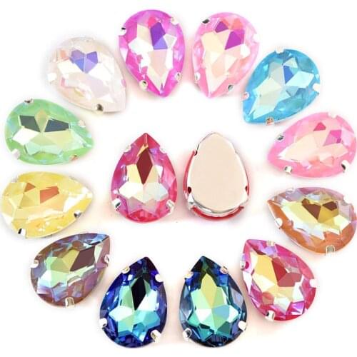 20pcs New Colors Sew On Rhinestones With Claw 13x18mm Mocha Crystal Light Shiny Sewing Stones with 4 Holes for Garments B1216