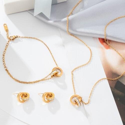 2021 Fashion Luxury Elegant Roman Numeral Crystal Female Stainless Steel Jewelry 3Pcs/Sets Necklace+Bracelet+Earrings For Women