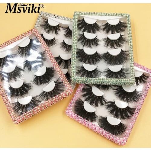 4 Pairs Fluffy 6D Mink Eyelashes Wholesale Dramatic Volume 25MM 3D Mink Lashes Packaging Box Handmade Cruelty-Free Fake Eyelash