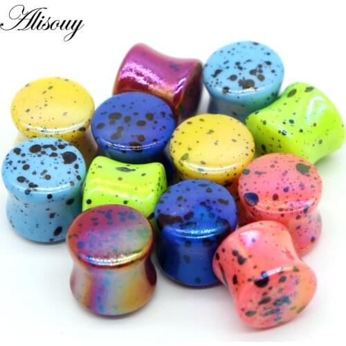Alisouy 1 Pair Ear expansions Acrylic Double Flared Saddle Ear Tunnels Plug Body Piercing Jewelry gauges 4-20MM Ear plugs