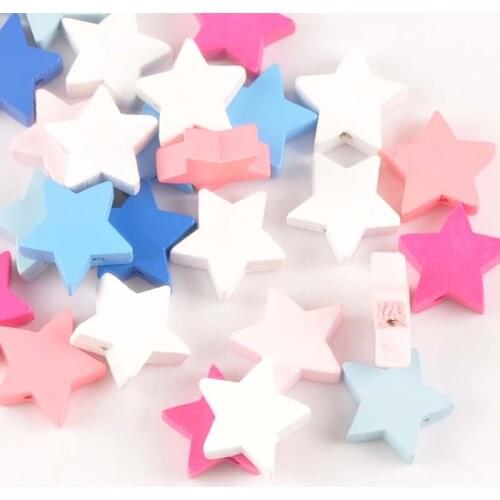 19mm 50pcs mixed color Natural Wooden star Wooden Beads For kids Jewelry Making MT2018