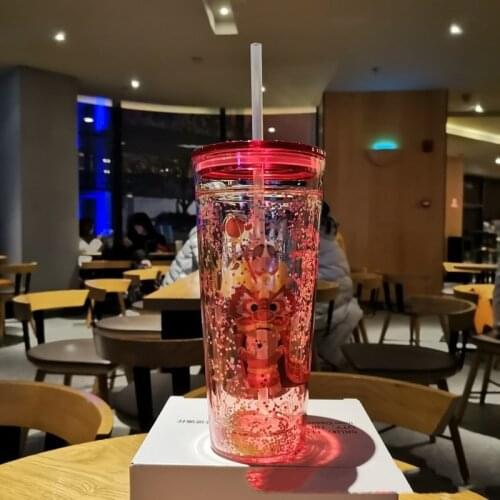 Cup with original LOGO, Year of the Ox, Lion Dance, Chinese New Year Bear, Double-layer glass, Straw Cup, Coffee Cup