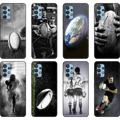 Black tpu Case For Samsung galaxy A32 A42 A52 A72 4g 5g S21 PLUS ultra back cover Rugby Ball Sport