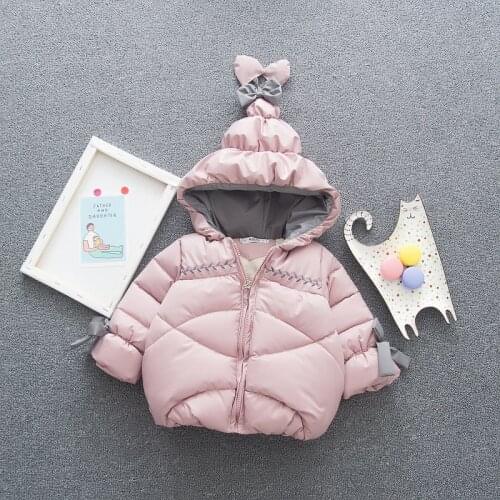 Baby Winter New Coat Girl Warm Cotton Jacket Pointed Hat Bow Thick Bread Cotton Coat Jacket Girl Fur Collar Hooded Coat Jacket