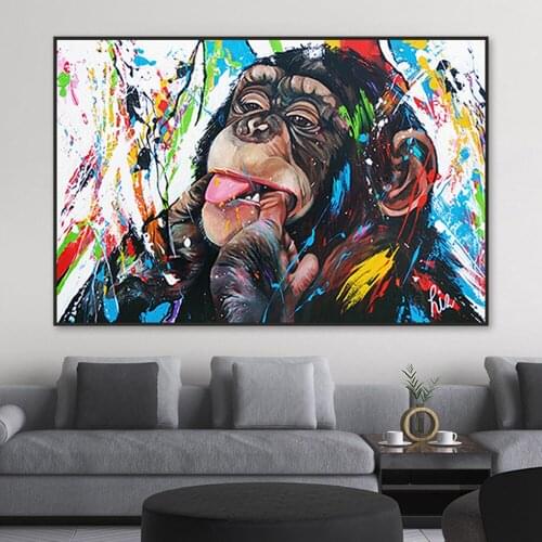 Wall Art Canvas Painting Graffiti Poster Cute Colorful Orangutan Oil Painting Print Picture Modern For Living Room Home Decor
