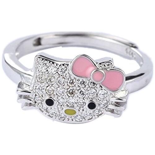 KAWAII Sanrio cartoon Anime Series Kitty crystal ring Full Diamond Cute fashion ring Accessories BABY girl Gift