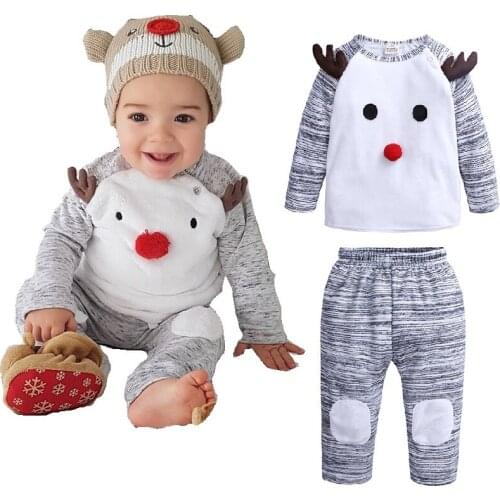 Reindeer Baby Boy Clothes Sets Christmas Costumes Newborn T-Shirt Pant 2-Pieces Clothing Suit Deer Infant Jumpsuit Fleece Outfit