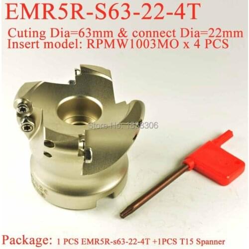 End mill Milling Cutter Face EndMill tool 1pcs EMR5R cutting 63mm 22mm bore 4T Face Mill Head CNC Milling Cutter RPMW1003MO