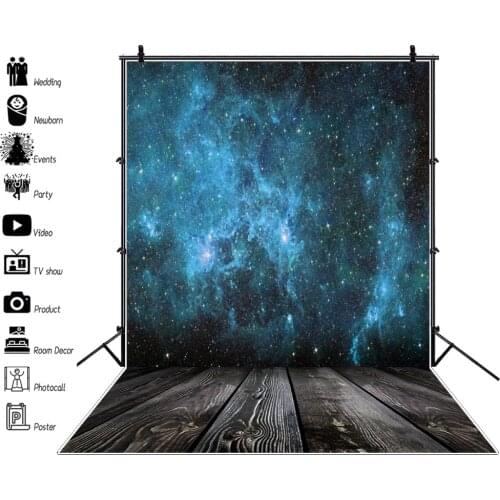 Laeacco Dark Wooden Floor Starry Glitter Star Universe Party Baby Portrait Photo Backgrounds Photography Backdrops Photo Studio