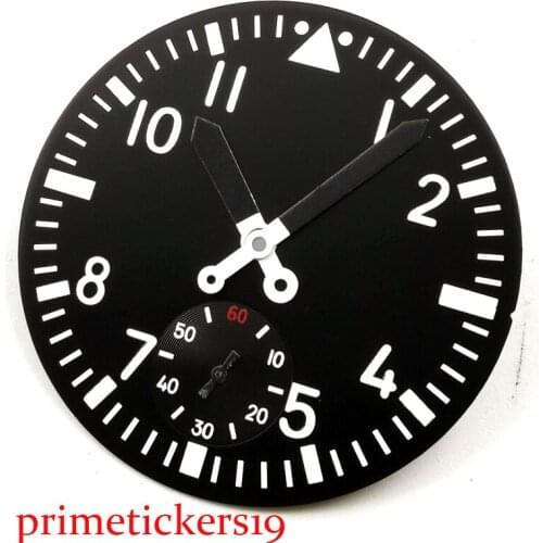 6498 movement mens watch 38.9mm Parnis black dial luminous marks fit dial + hands