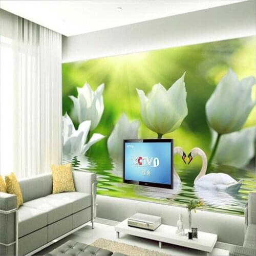 Beibehang wall paper 3d mural decor picture backdrop Modern photography water lily geese hotel Restaurant wall painting mural